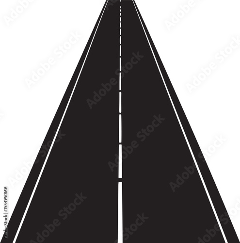 Silhouette Open Highway Scene with White Border and Black Asphalt Road