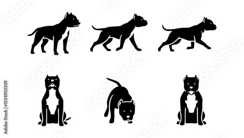 Silhouette images of a breed of dog, featuring different poses and activities