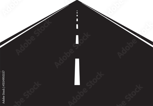 Silhouette Open Highway Scene with White Border and Black Asphalt Road