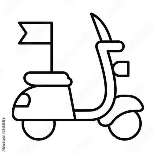 Mini scooter with flag thin line icon, tropical voyage concept. Vector graphics. City motorbike vehicle transport sign on white background, style mobile or design.