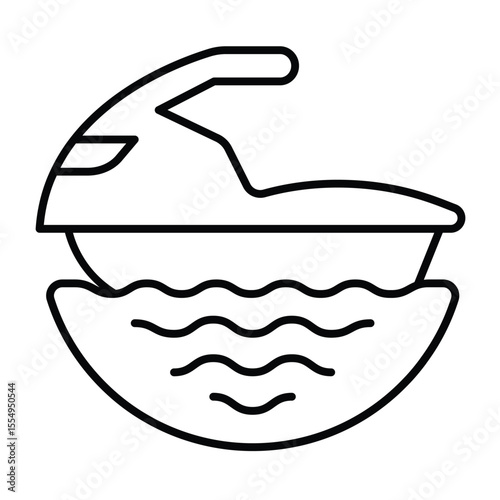 Jet ski at water thin line icon, tropical voyage concept. Vector graphics. Motorboat, water transport sign on white background, style mobile or design.