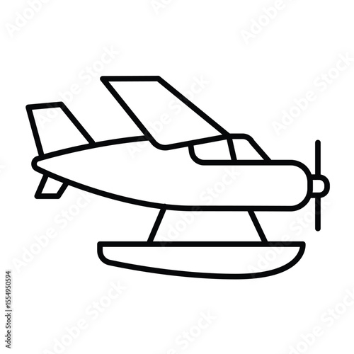 Private plane with water landing thin line icon, tropical voyage concept. Vector graphics. Hydroplane with pillow pair sign on white background, style mobile or design.