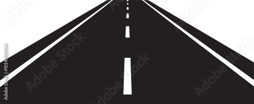 Straight Black Road with White Dashed Lane Toward Horizon