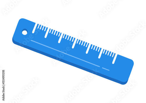 Blue ruler on white background, minimalist style, copy space for text, concept image
