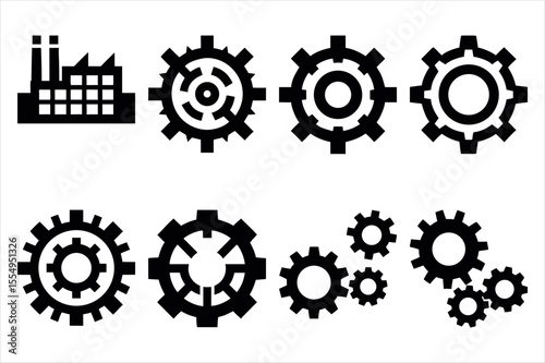 Mechanized Progress Depicted in a Silhouette of Factory, Gears, and Cogs, Symbolizing Automation and Industry