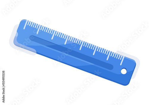 Blue measuring ruler on white background, minimalist style with shadow, copy space for text, concept image
