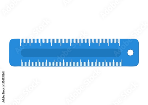 Blue measuring ruler on white background, minimalist style with shadow, copy space for text, concept image