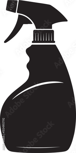 Black silhouette of a cleaning spray bottle with a trigger sprayer and ribbed neck