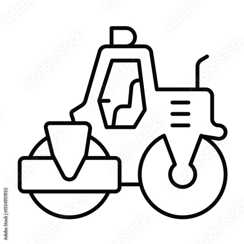 Heavy roller for laying asphalt surface thin line icon, making road concept. Vector graphics. Motor vehicle, heavy transport sign on white background, style mobile or design.