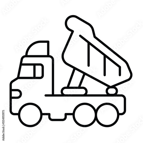 Truck with raised body thin line icon, making road concept. Vector graphics. Motor truck vehicle, heavy transport sign on white background, style mobile or design.