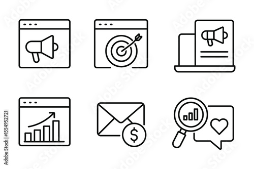 Digital marketing tools and analytics icons collection, vector illustration