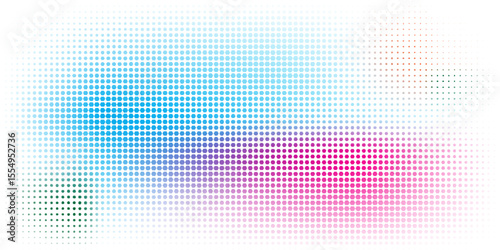 Vibrant abstract gradient halftone dot background transitioning from light blue to pink colors, evoking digital and modern design