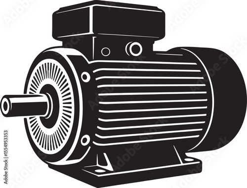Industrial electric motor with cooling fins and shaft silhouette