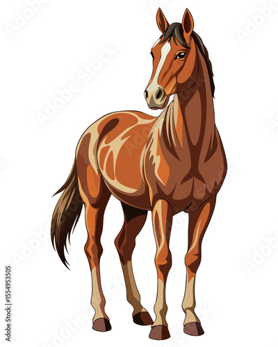 Horse realistic  design modern  , white background ,full  color