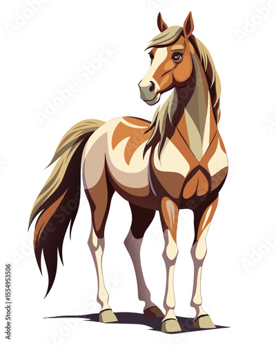 Horse realistic  design modern  , white background ,full  color