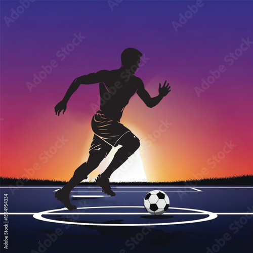 Soccer player kicking ball on field during a match illustration