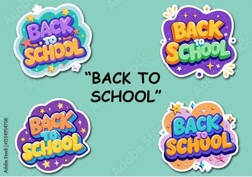 Colorful Back to School Stickers with Stars and Fun Designs on a Teal Background