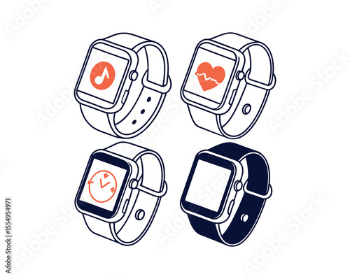 Smartwatch Function and Time Display Icon.