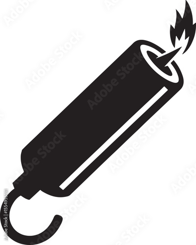 Dynamite stick with lit fuse and hook silhouette