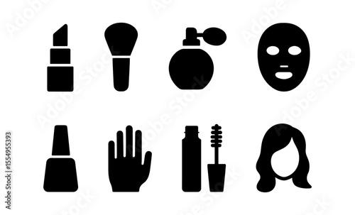 Beauty icons: makeup, haircare, skincare silhouettes for cosmetic design inspiration