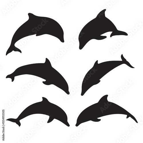Collection of playful blue dolphins in various poses isolated on transparent background isolated on white background