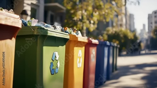 Wallpaper Mural Colorful recycling bins lined up on a city street Torontodigital.ca
