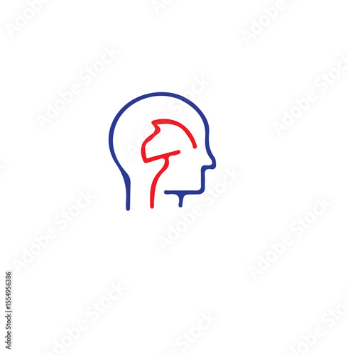 Blue head outline with red throat illustration on white
