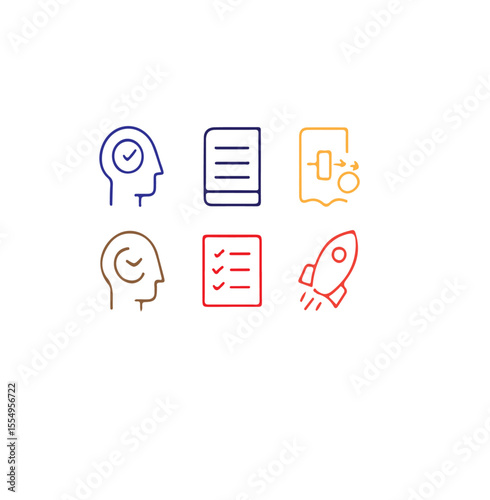 Icons of head checklist book rocket and coffee in neat rows