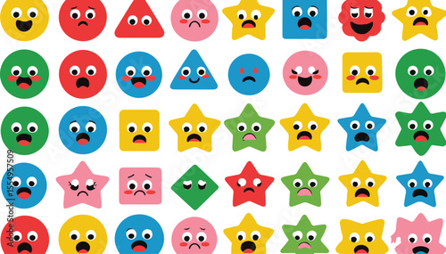 Cute Geometric Shapes with Faces Seamless Pattern







