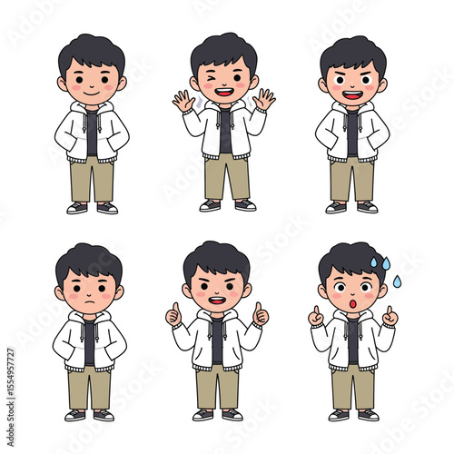 “Cute Flat Vector Cartoon Girl Sticker Pack with Blonde Hair and White Shirt Expressing Emotions”

