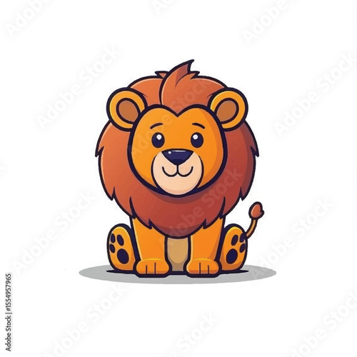 Adorable Cartoon Lion Cub Sitting Cheerful Expression
