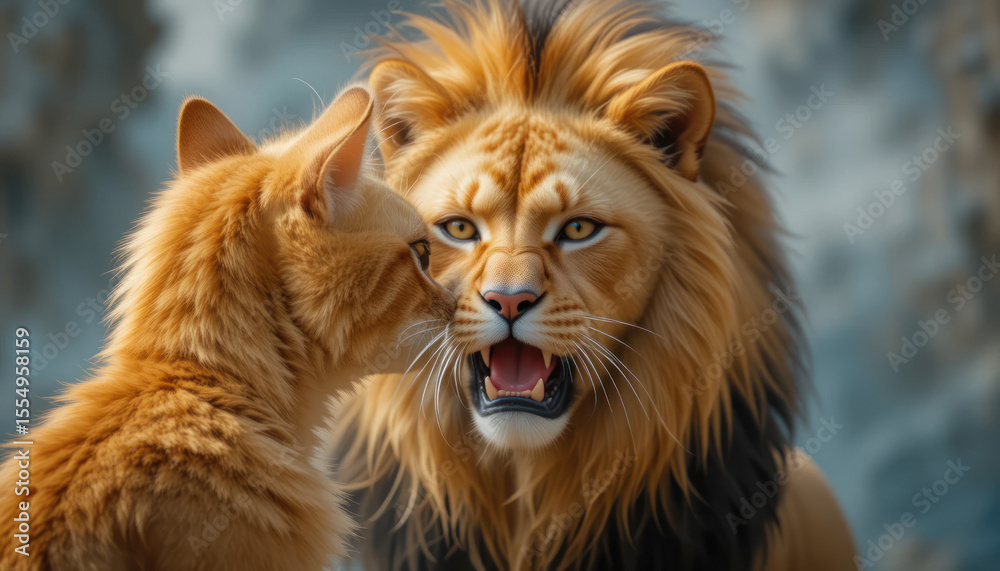 Fototapeta premium Close-up portrait of a majestic wild lion with a striking mane, a powerful predator of the jungle