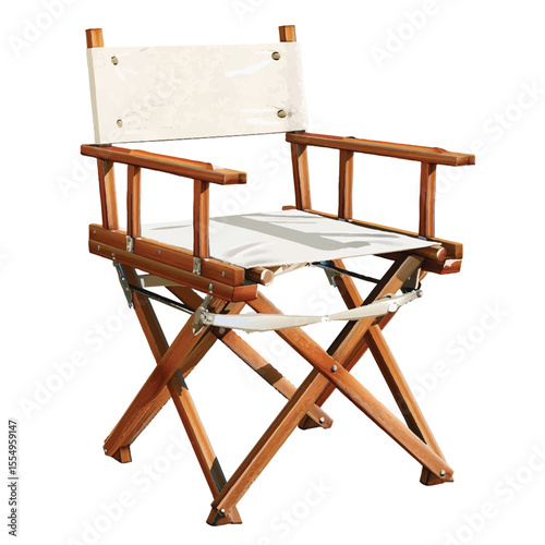 A Classic Wooden Folding Directors Chair with CreamColored Canvas Seat