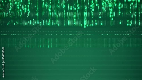 Futuristic Digital Technology Stream Featuring Green Flickering Dots and Code Visuals for Cyber Security and Data Transfer in High Tech Digital Environment