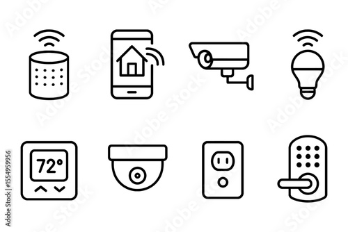 Smart home technology icons featuring devices and gadgets, vector illustration