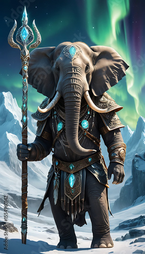 Fantasy Elephant Warrior Character – Titanus of the Tundra in Snowy Mountain