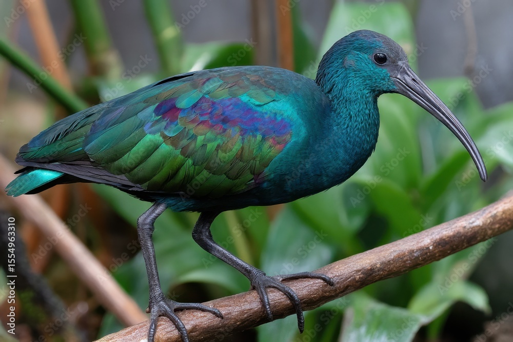 Obraz premium A green bird with a long beak standing on a branch