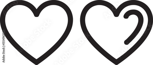 Two Heart Icons Symbolizing Love and Affection Expressed in Simple Line Art and Minimalist Design for Romantic Concepts