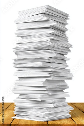 A stack of papers sitting on top of a wooden table