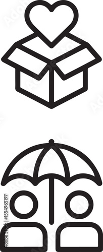 Pictorial Depiction of Charitable Giving and Social Protection Conceptualized Through Line Art, Illustrating the Values of Altruism and Social Security