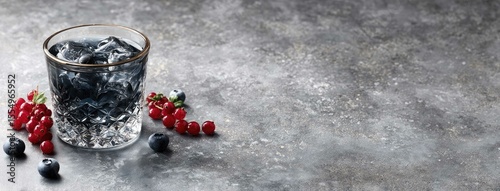 Vibrant blueberry juice enhances a warm atmosphere with fresh fruits and berries on a soft-lit table setting