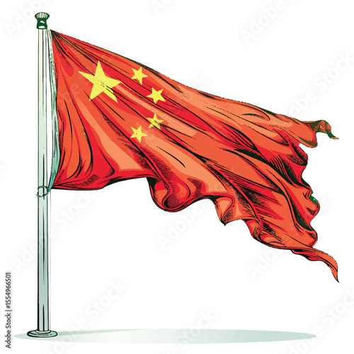 A Vibrant Depiction of the Chinese Flag in Motion