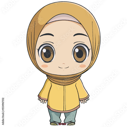 Adorable Anime Girl in Yellow Hijab and Coat