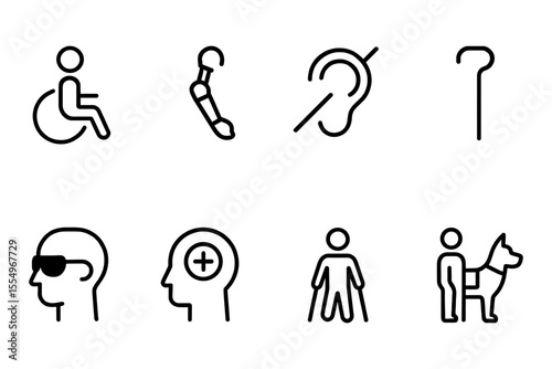 Accessibility icons set representing various disabilities for inclusive design, vector illustration