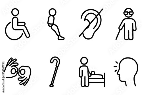Accessibility and inclusion icons for disability awareness and assistance, vector illustration
