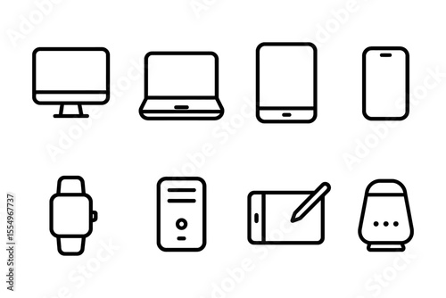 Digital devices outline vector illustration featuring modern electronics
