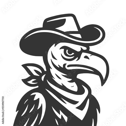 Cowboy Vulture Mascot - Wild West Bird Vector Illustration