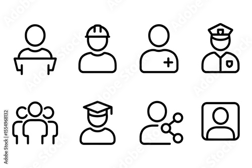 Community professions and networking concept featuring line icons, vector illustration