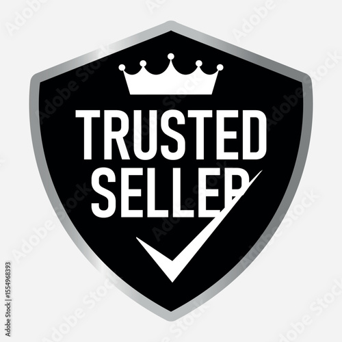 trusted seller shield badge in black with crown and checkmark symbol showing product authenticity	