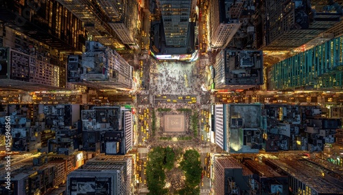 Fototapeta Naklejka Na Ścianę i Meble -  Night aerial view Times Square, NYC, crowd, city lights